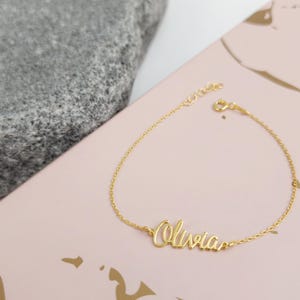 Pulsera de oro macizo de 14 quilates con nombre: Joyas personalizadas con inicial de letra - Pulsera de oro con nombre - Pulsera con nombre personalizada - Pulsera con nombre - Regalo de Navidad imagen 8