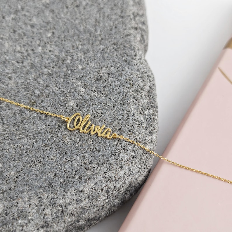 Pulsera de oro macizo de 14 quilates con nombre: Joyas personalizadas con inicial de letra - Pulsera de oro con nombre - Pulsera con nombre personalizada - Pulsera con nombre - Regalo de Navidad imagen 7