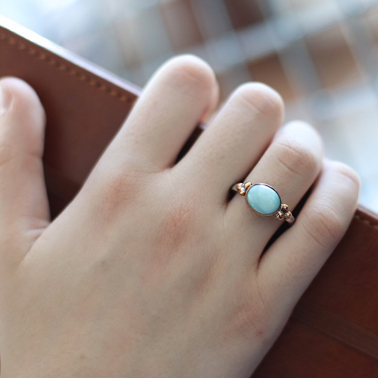 Blue Larimar Ring-925 Sterling Silver-oxidized Ring-dainty Ring ...