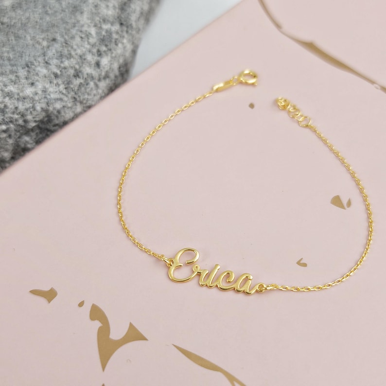 Pulsera de oro macizo de 14 quilates con nombre: Joyas personalizadas con inicial de letra - Pulsera de oro con nombre - Pulsera con nombre personalizada - Pulsera con nombre - Regalo de Navidad imagen 6