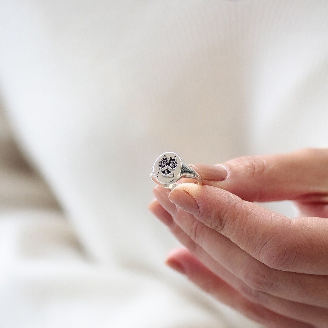 Sterling Silver Family Crest Signet Ring: Personalized Heraldic Jewelry ...