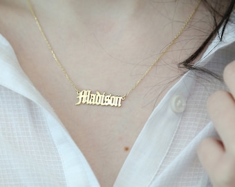 Alte englische Namenskette-Namensschmuck-Minimalistische Halskette • Personalisierte Geschenke-Gold Namen Halskette-14K Gold Namen Halskette-
