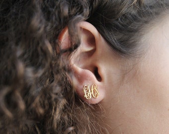 Silber Monogramm Ohrringe-Gold Ohrringe-personalisierte Silber erste Schmuck-personalisierte Brautjungfer Ohrringe-personalisierte Monogramm Ohrringe