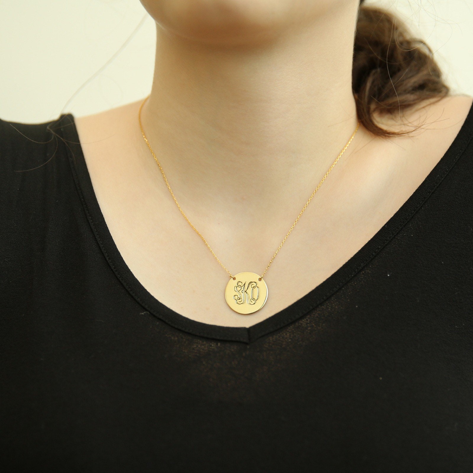 Monogram Dis Gold Monogram Disc Necklace: Personalized Sterling Silver (2.2 Cm) - Etsy