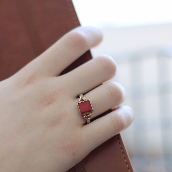 Red Coral Ring-925 Sterling Silver-Dainty Ring-Gemstone Ring-Oxidized Ring-Jewelry-Handmade Silver Ring-Gift Ring-Bohemian Ring-Boho