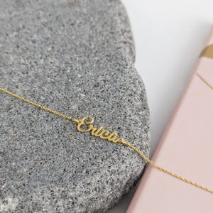 Pulsera de oro macizo de 14 quilates con nombre: Joyas personalizadas con inicial de letra - Pulsera de oro con nombre - Pulsera con nombre personalizada - Pulsera con nombre - Regalo de Navidad imagen 5