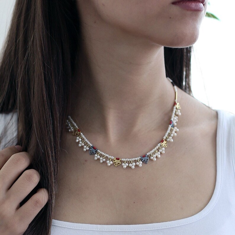 Pearl Necklaceboho Necklacesterling Silver Antique Etsy