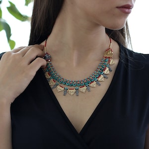 Turquoise Necklace-Coral Necklace- Antique necklace- Bohemian necklace- Sterling Silver -Anatolian Necklace-Coral Jewelry-Mother Necklace