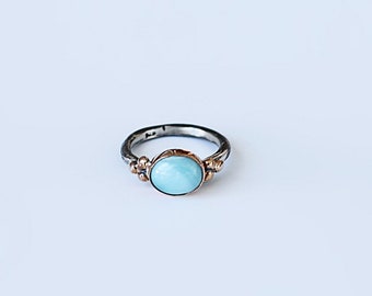 Anillo de larimar azul-925 plata de ley-anillo oxidado-anillo delicado-anillo de piedras preciosas-joyería-anillo de plata hecho a mano-anillo de regalo-anillo boho-Larimar