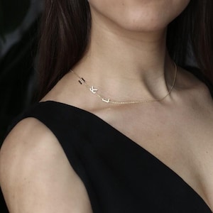 Collier initial-Gold Sideways- Personnalisé Collier de bijoux-Lettre-Collier personnalisé-Personnalisé Demoiselle d’honneur Cadeaux-Collier d’argent