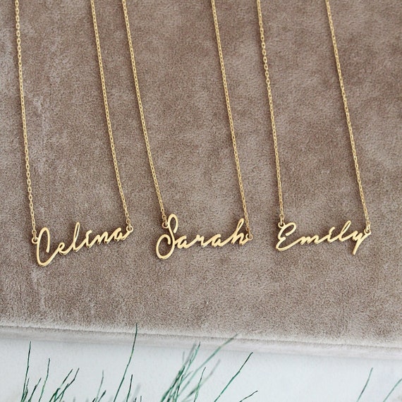 14K Solid Gold Nameplate Necklace 14K Gold Name Plate Etsy