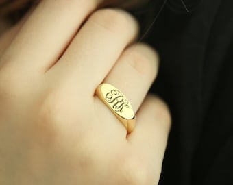 Anillo de sello de oro - Anillo con monograma - Anillo personalizado - Anillo con iniciales personalizadas - Regalo para ella - Regalo para mamá - Regalo de Navidad