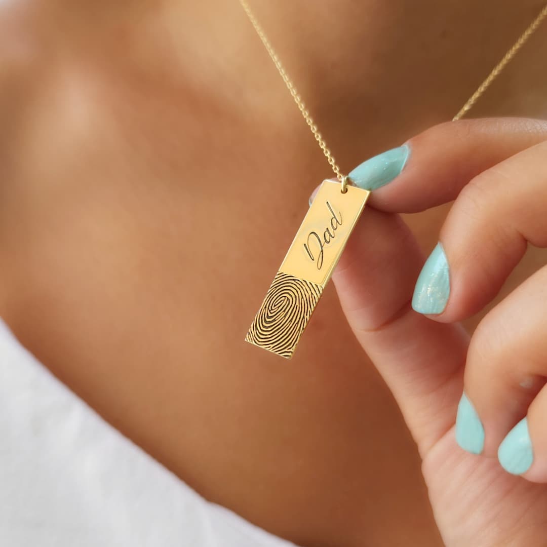 14K Solid Gold Fingerprint Necklacebar Fingerprint Necklace