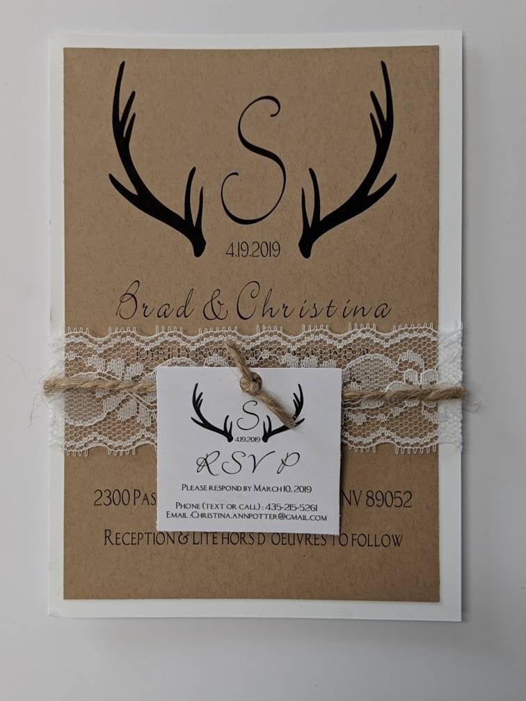 Wedding Invitations. Rustic Country Antler Theme | Etsy