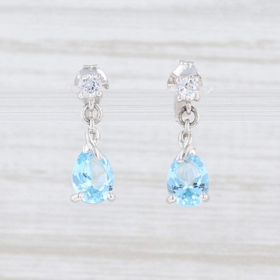 Blue Topaz Earrings, White Sapphire Earrings, Tear