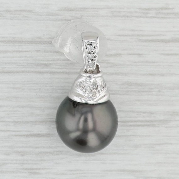 Cultured Black Pearl Diamond Drop Pendant 14k Whit
