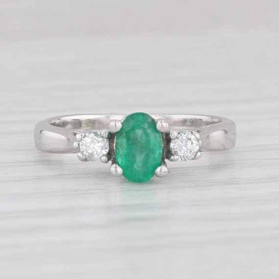 0.47ctw Oval Emerald Diamond Ring 14k White Gold … - image 2