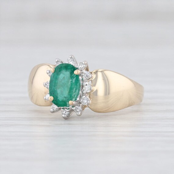 Emerald & Diamond Ring, Diamond Halo Ring, Yellow