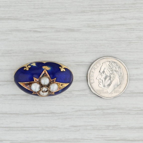 Antique Pearl Diamond Enamel Brooch 14k Gold Enam… - image 6