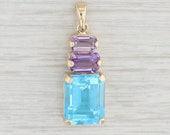 4.91ctw New Blue Topaz Purple Amethyst Pendant 14k Yellow Gold