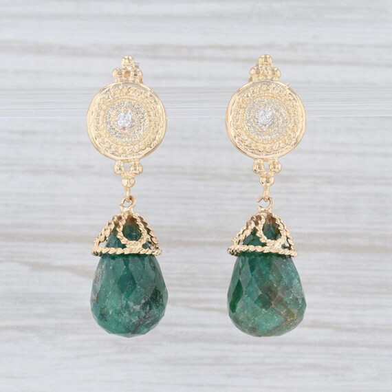 Ornate Earrings, Diamond Earrings, Green Stone Ear