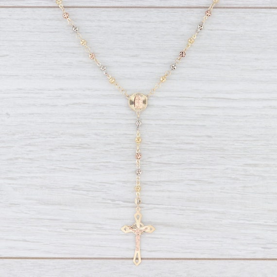 Rosary Necklace 10k Yellow Rose White 