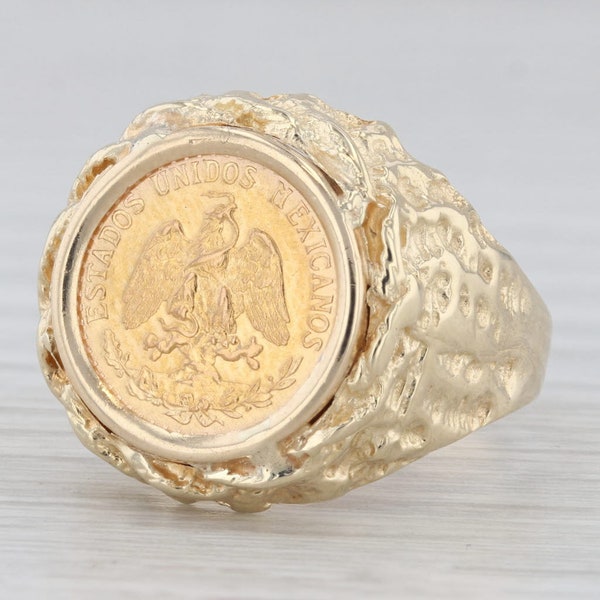 1945 Dos Pesos Coin Ring 14k 900 Gelbgold Nugget Size 7,5 Mexiko