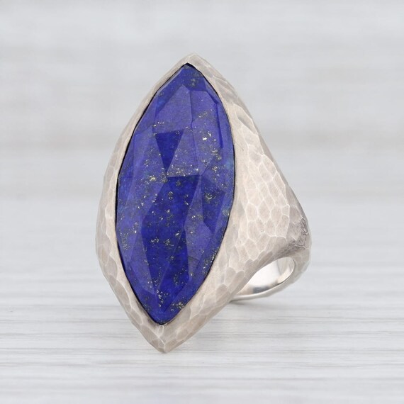 Lapis Lazuli Ring, Blue Stone Ring, Hammered Silve