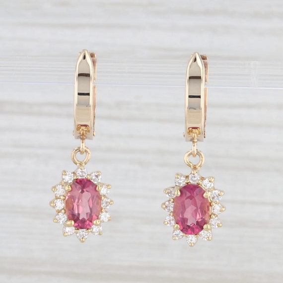 2.11ctw Pink Tourmaline Diamond Halo Dangle Earri… - image 1