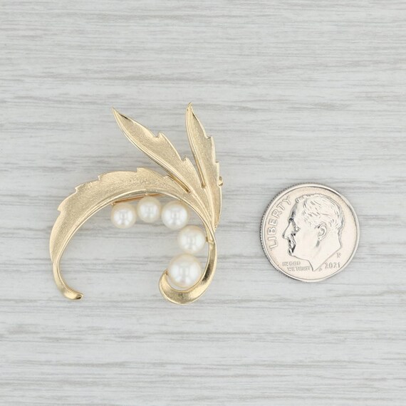 Mikimoto Cultured Pearl Floral Brooch 14k Yellow … - image 4