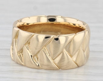 Basket Weave Solid Gold Wide Band Ring 18k Yellow Gold Size 5 1/4