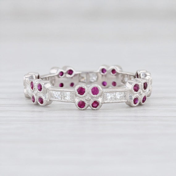 Ruby Flower Ring, Ruby Diamond Ring, Stackable Ge… - image 1
