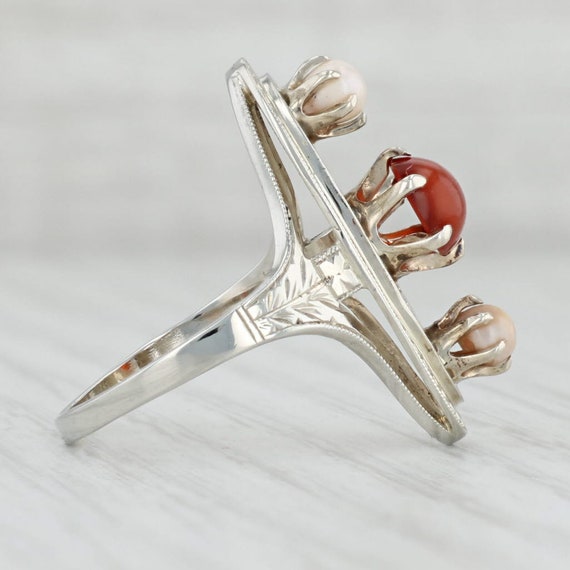 Edwardian Cultured Pearl Carnelian Ring 14k White… - image 4