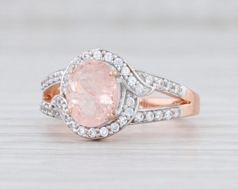 New 3.10ctw Morganite Zircon Halo Ring Sterling Silver Rose Gold Plated Size 7