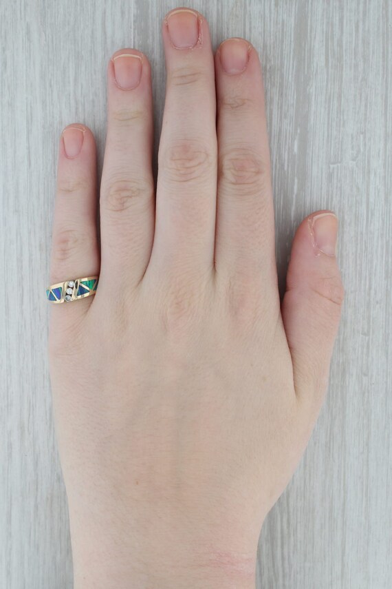 Lab Created Blue Green Opal Mosaic Diamond Ring 1… - image 9