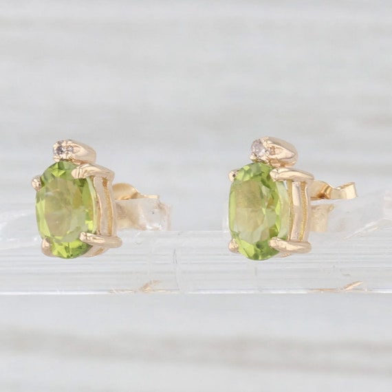 1ctw Oval Peridot Diamond Stud Earrings 14k Yello… - image 2