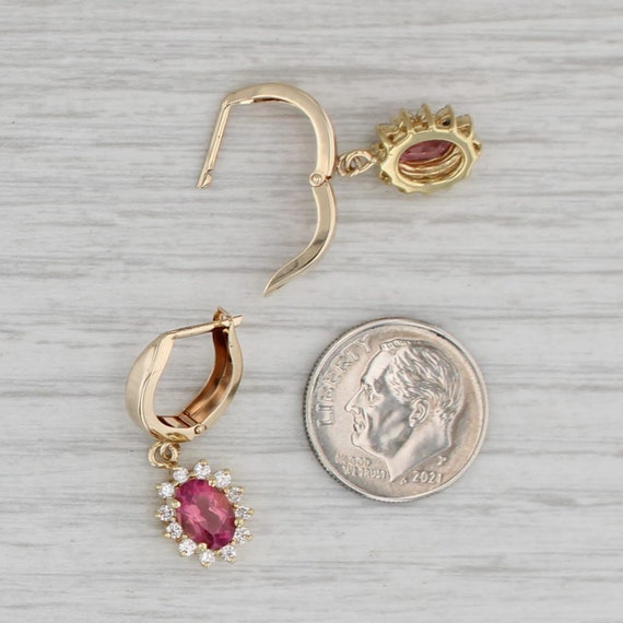 2.11ctw Pink Tourmaline Diamond Halo Dangle Earri… - image 4