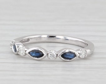 New 0.44ctw Blue Sapphire Diamond Ring 10k White Gold Stackable Wedding Size 7