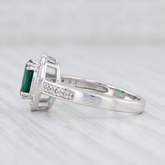 New Lab Created Emerald Diamond Halo Ring 10k Whi… - image 3