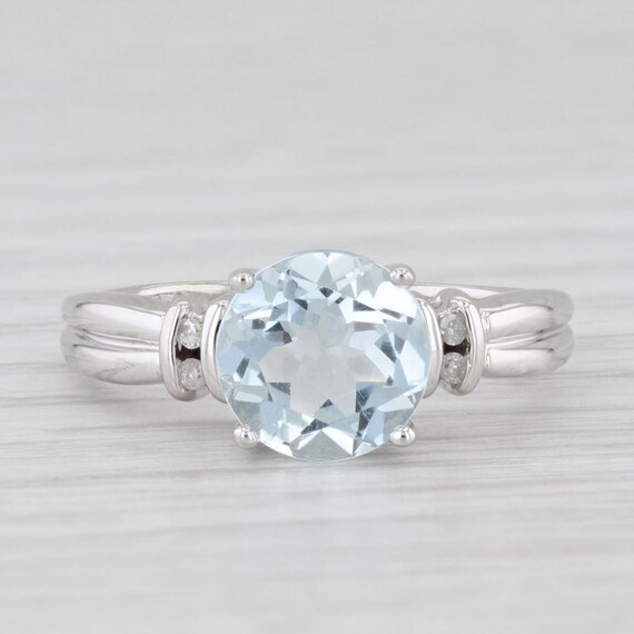 1.58ctw Round Aquamarine Diamond Ring 10k White G… - image 2