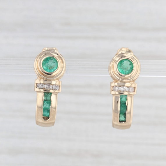0.89ctw Emerald Diamond J-Hook Earrings 14k Yello… - image 1