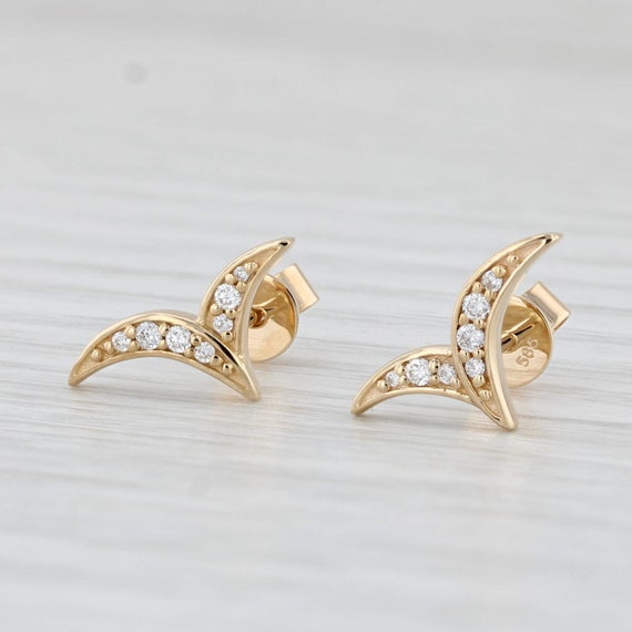 New Diamond Contoured Stud Earrings 14k Yellow Go… - image 2