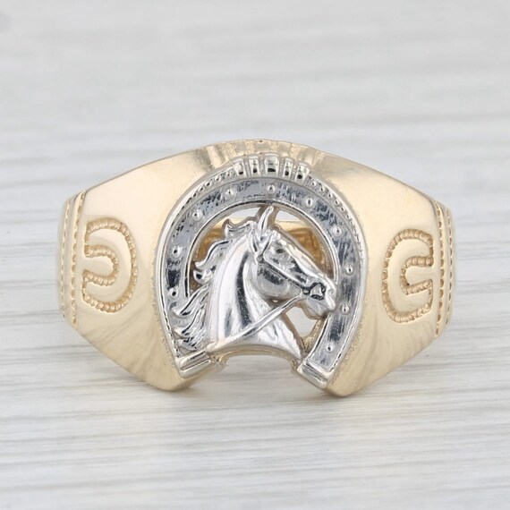 Horseshoe Horse Ring 14k Yellow White Gold Size 1… - image 2