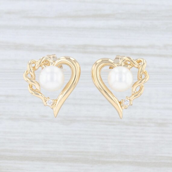 Pearl & Diamond Earrings, Pearl Heart Earrings, Ye
