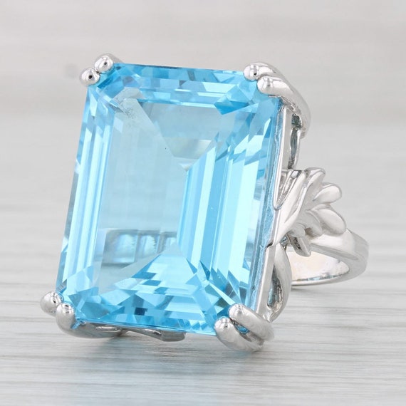 29ct Emerald Cut Blue Topaz Solitaire Ring 14k Wh… - image 1