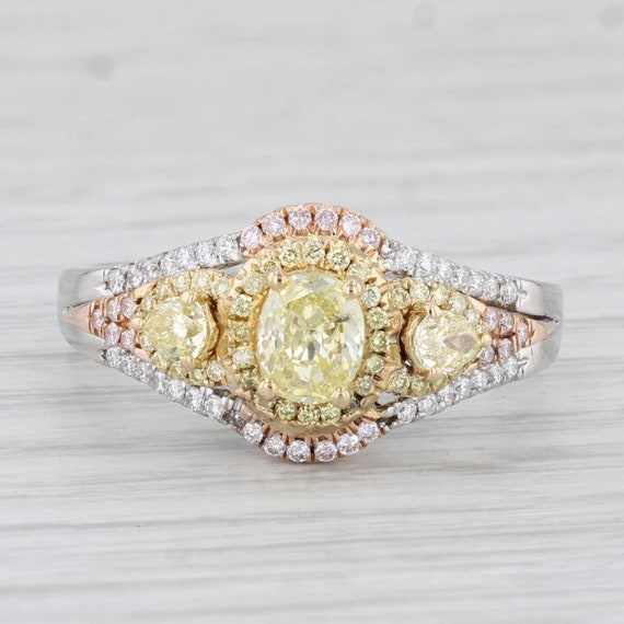 0.81ctw Yellow White Diamond Ring 18k White Rose … - image 2