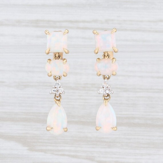 Opal Earrings, Dangle Earrings, Yellow Gold Earrin
