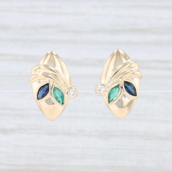 Sapphire & Emerald Earrings, Yellow Gold Earrings,