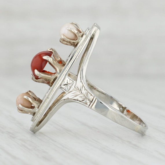 Edwardian Cultured Pearl Carnelian Ring 14k White… - image 2