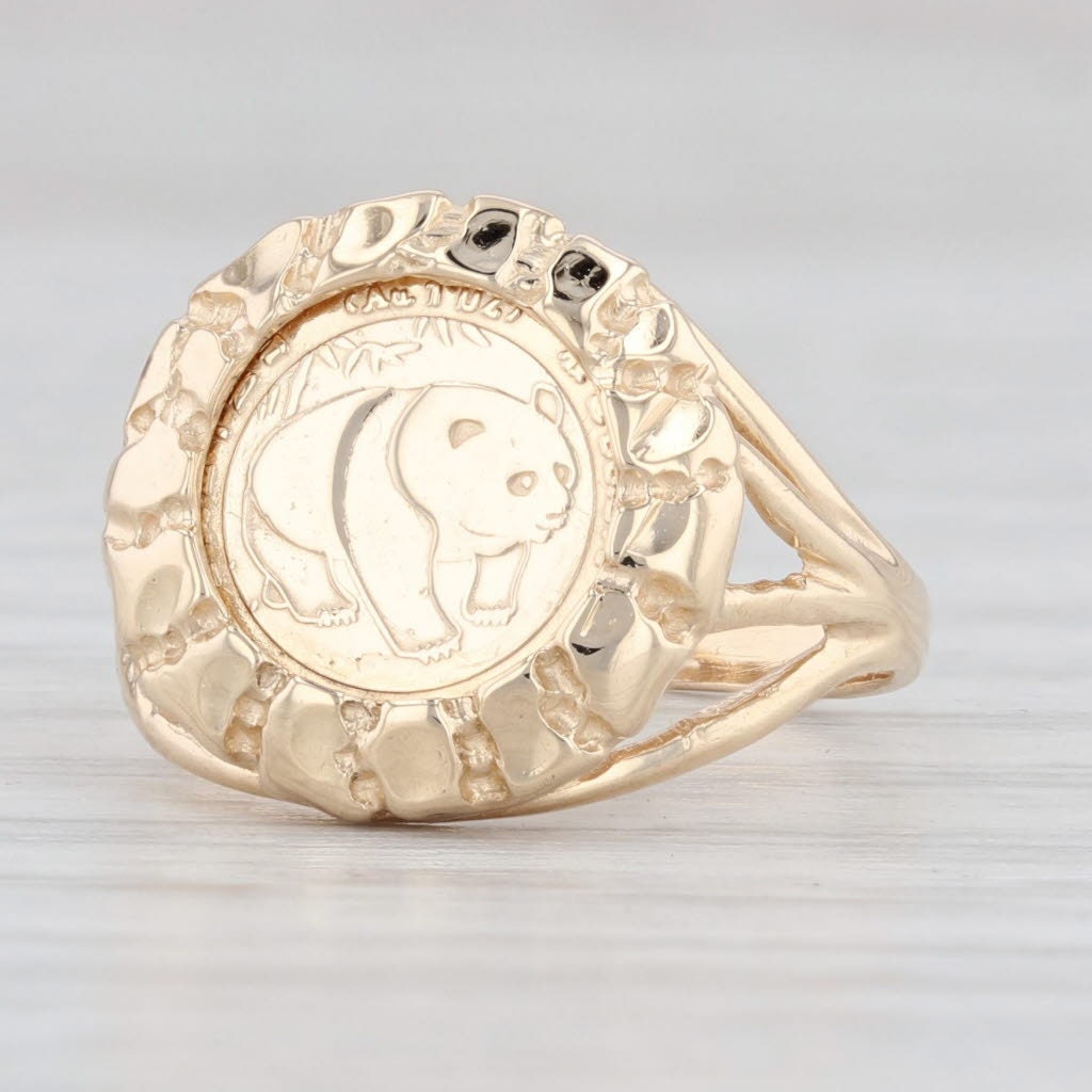 1983 Panda Coin Copy Ring 14k Yellow Gold Size 3.5 Small Signet